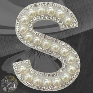Letter S White Faux Pearl Iron On Patch